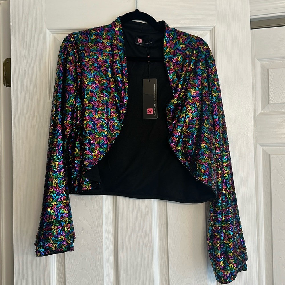 Sequin Open Jacket, Rainbow